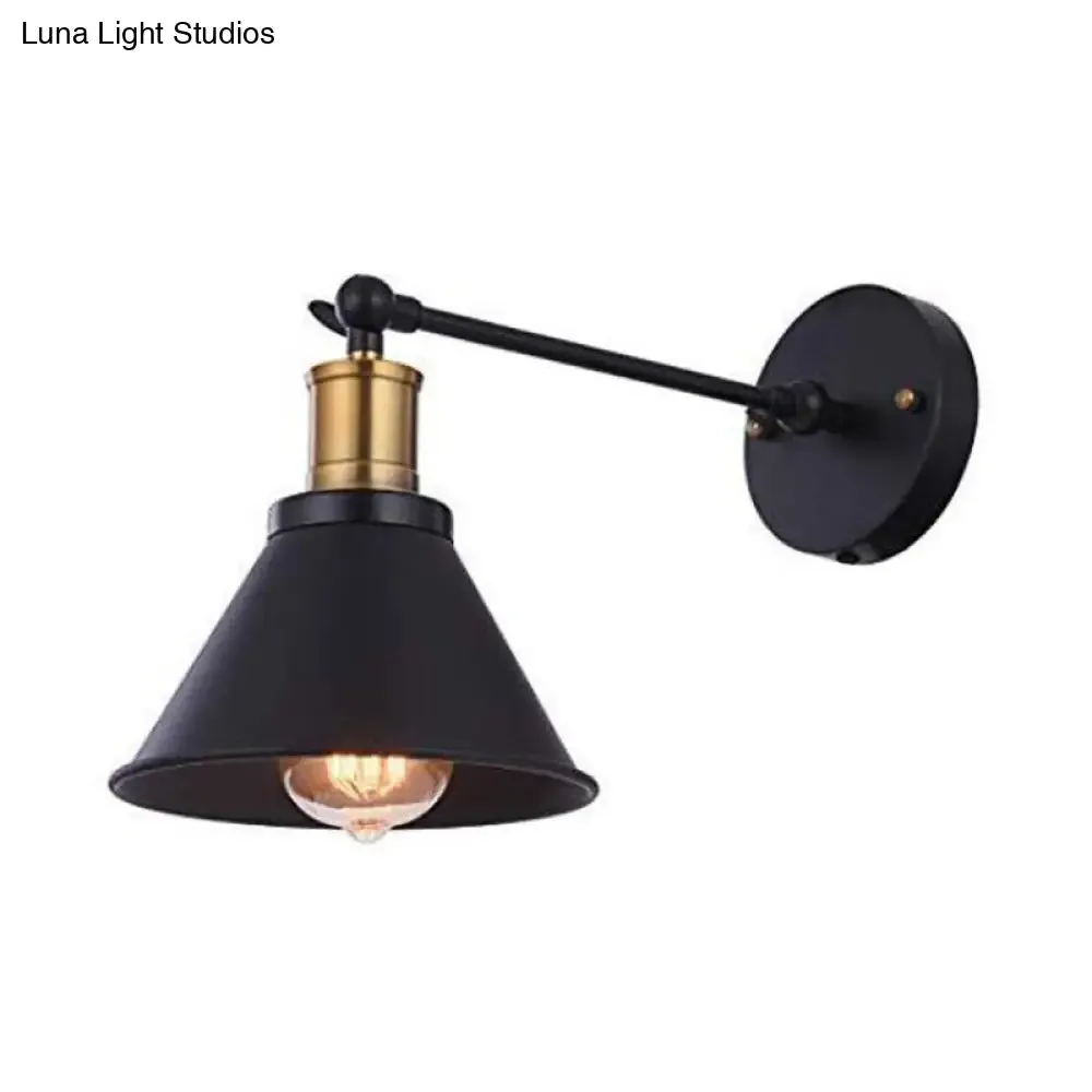 Industrial Metal Cone Wall Sconce Light Fixture for Bedroom - Black, 1-Light