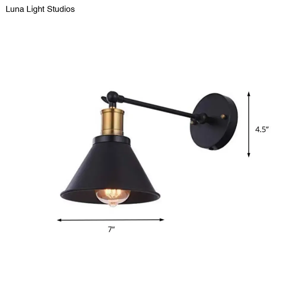 Industrial Metal Cone Wall Sconce Light Fixture for Bedroom - Black, 1-Light