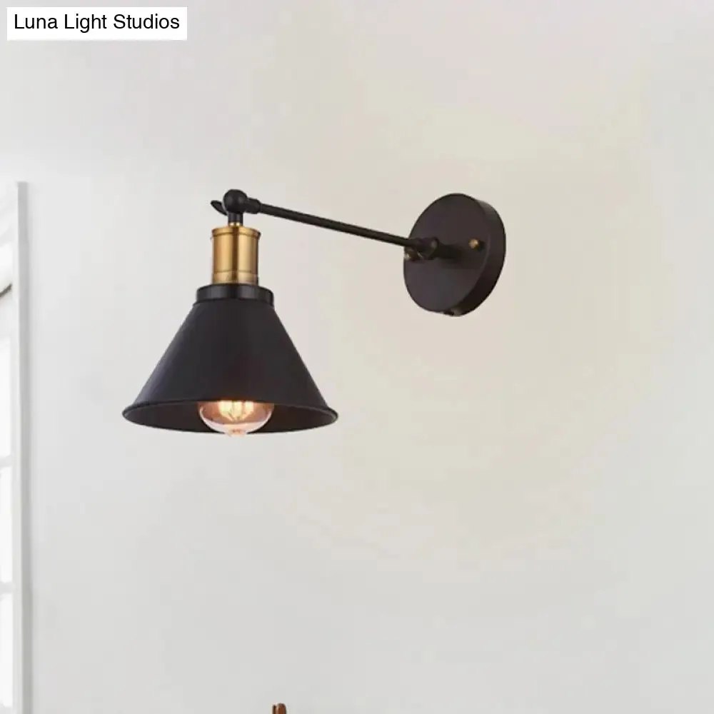 Industrial Metal Cone Wall Sconce Light Fixture for Bedroom - Black, 1-Light