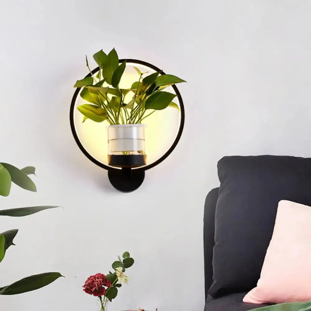 Industrial Metal LED Wall Sconce with Round/Oval Shape and 3 Color Light Options for Bedroom