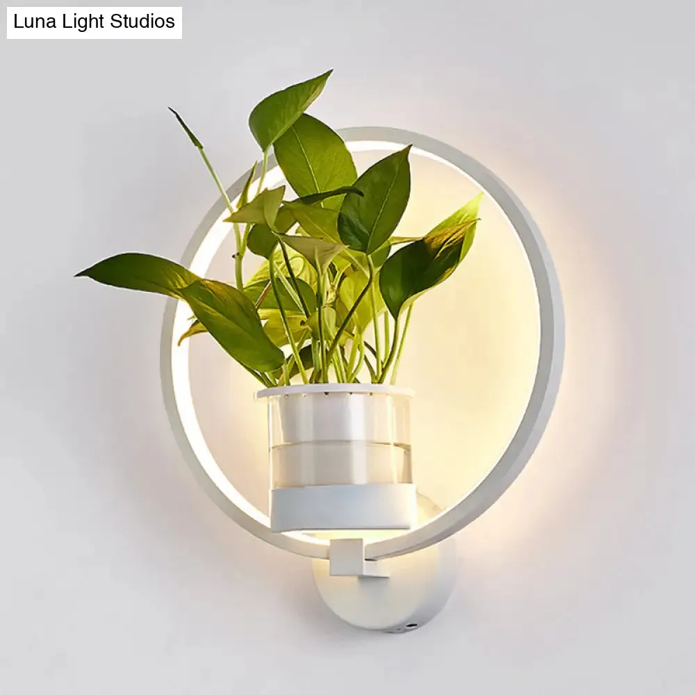 Industrial Metal LED Wall Sconce with Round/Oval Shape and 3 Color Light Options for Bedroom