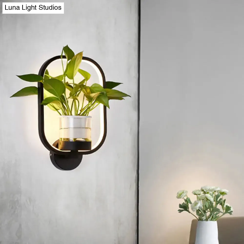 Industrial Metal LED Wall Sconce with Round/Oval Shape and 3 Color Light Options for Bedroom