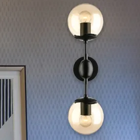 Industrial-style Black 2-Light Sconce with Amber Glass Globes - Perfect for Living Room Lighting