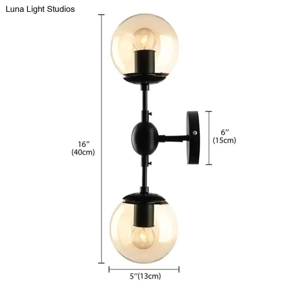 Industrial-style Black 2-Light Sconce with Amber Glass Globes - Perfect for Living Room Lighting