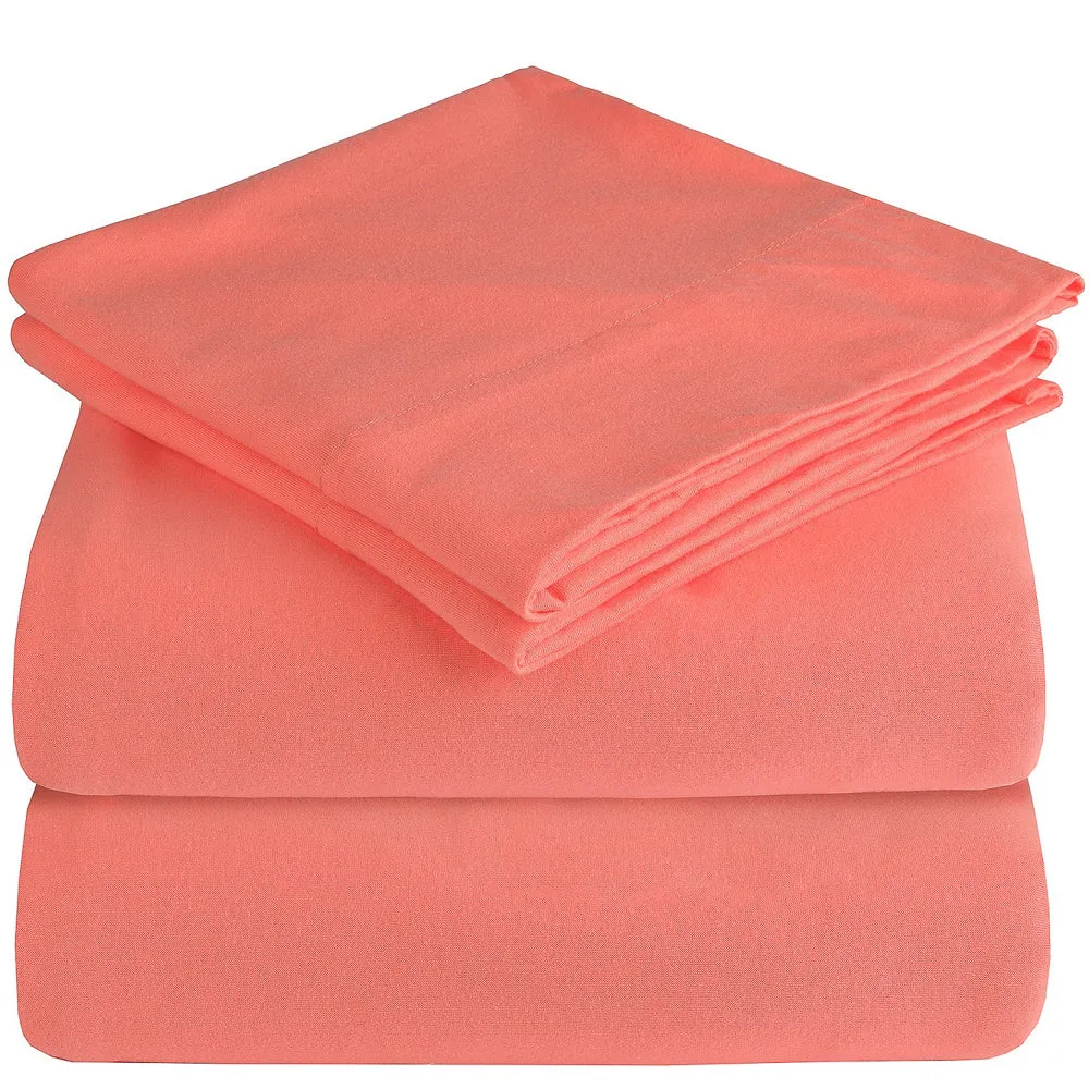 Jersey Knit 100% Cotton 4-Piece Bed Sheet Set