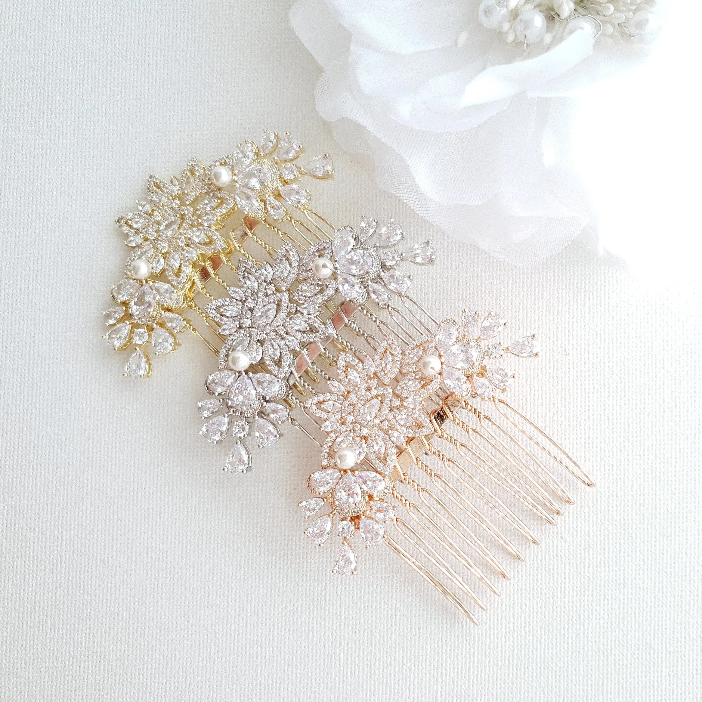 Jeweled Bridal Hair Combs- Lara