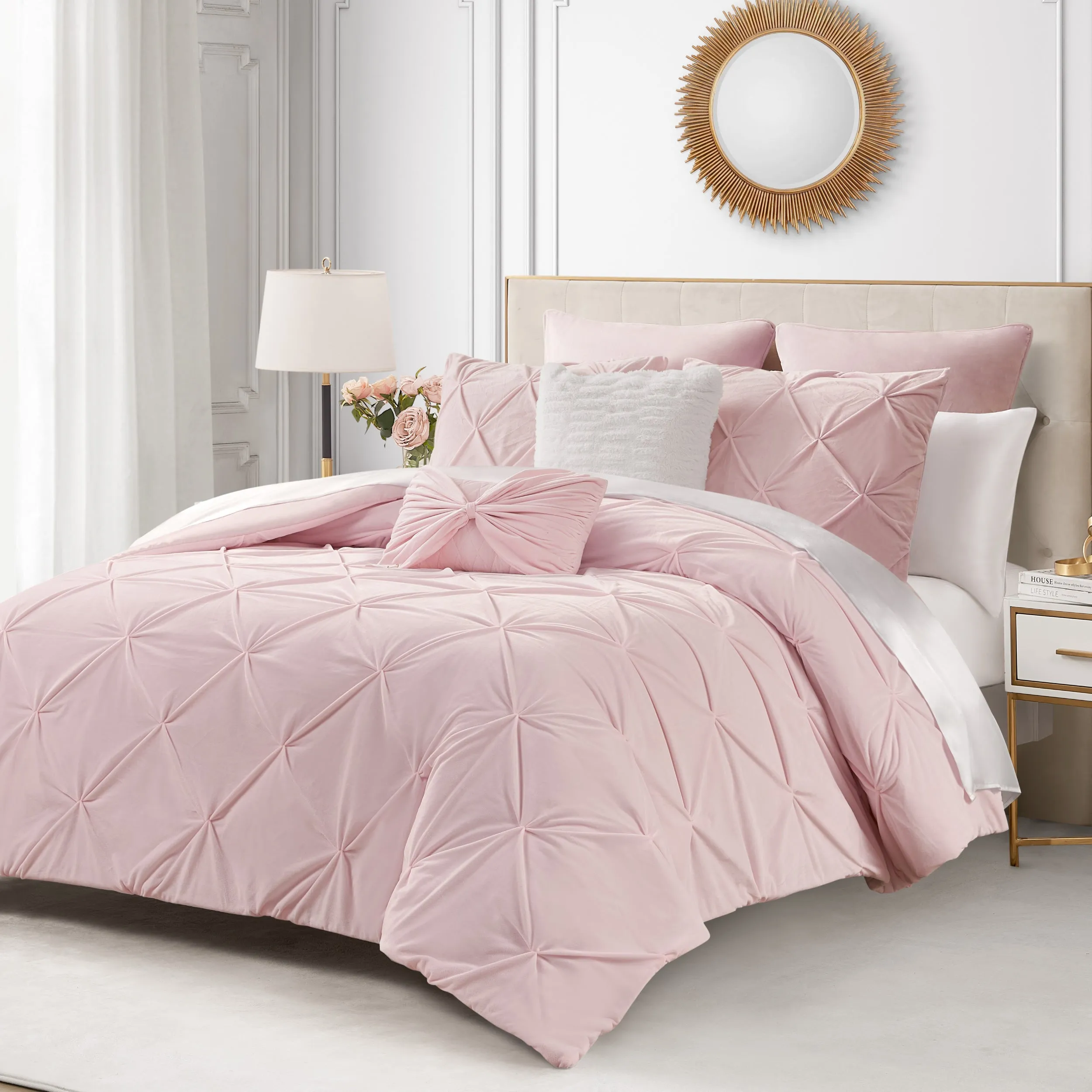 Kiss Pleat Micromink Comforter Set With Decorative Pillows