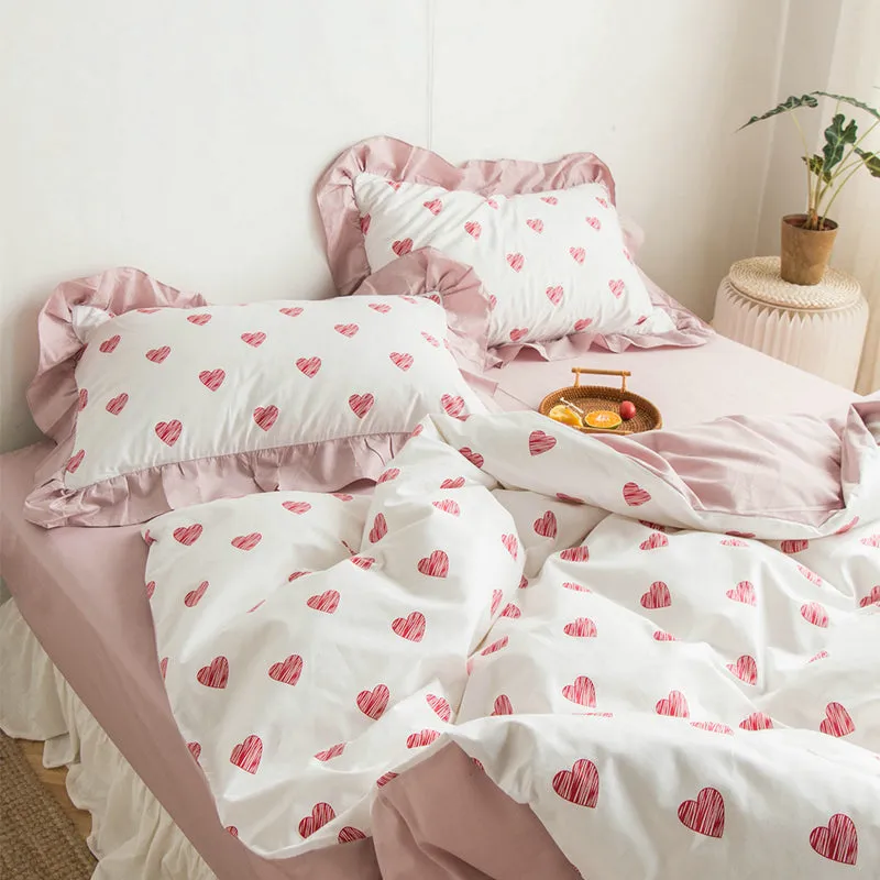 Korean  Love Quilt Cover Sheet Small  Four-piece Set