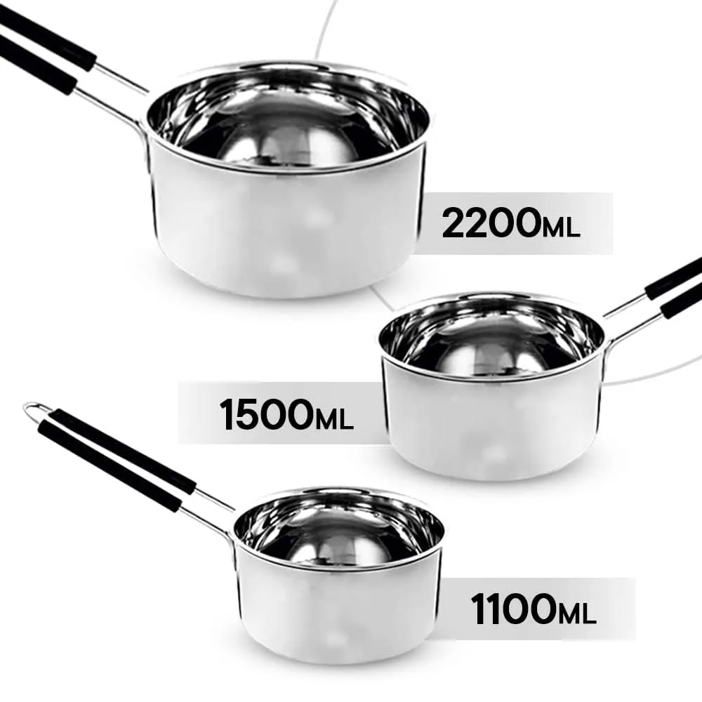 Kuber Industries Set of 3 Stainless Steel Saucepan/Tea Pan|1.1 L, 1.5 L, 2.2 L Capacity|Silicon Handle|Thick Base for Boiling Milk & Tea|Heavy Duty Gauge|Tapeli Patila, Sauce Pot Cookware (Pack of 4)