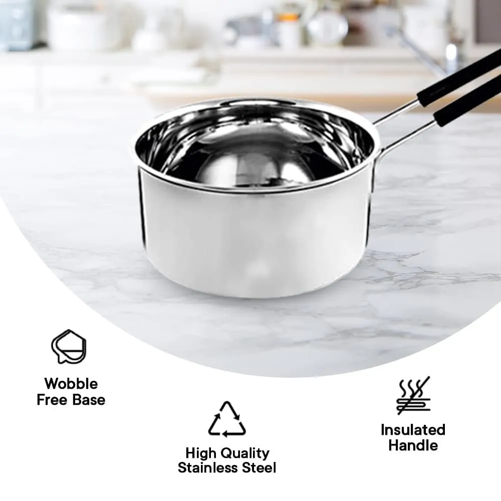 Kuber Industries Set of 3 Stainless Steel Saucepan/Tea Pan|1.1 L, 1.5 L, 2.2 L Capacity|Silicon Handle|Thick Base for Boiling Milk & Tea|Heavy Duty Gauge|Tapeli Patila, Sauce Pot Cookware (Pack of 4)