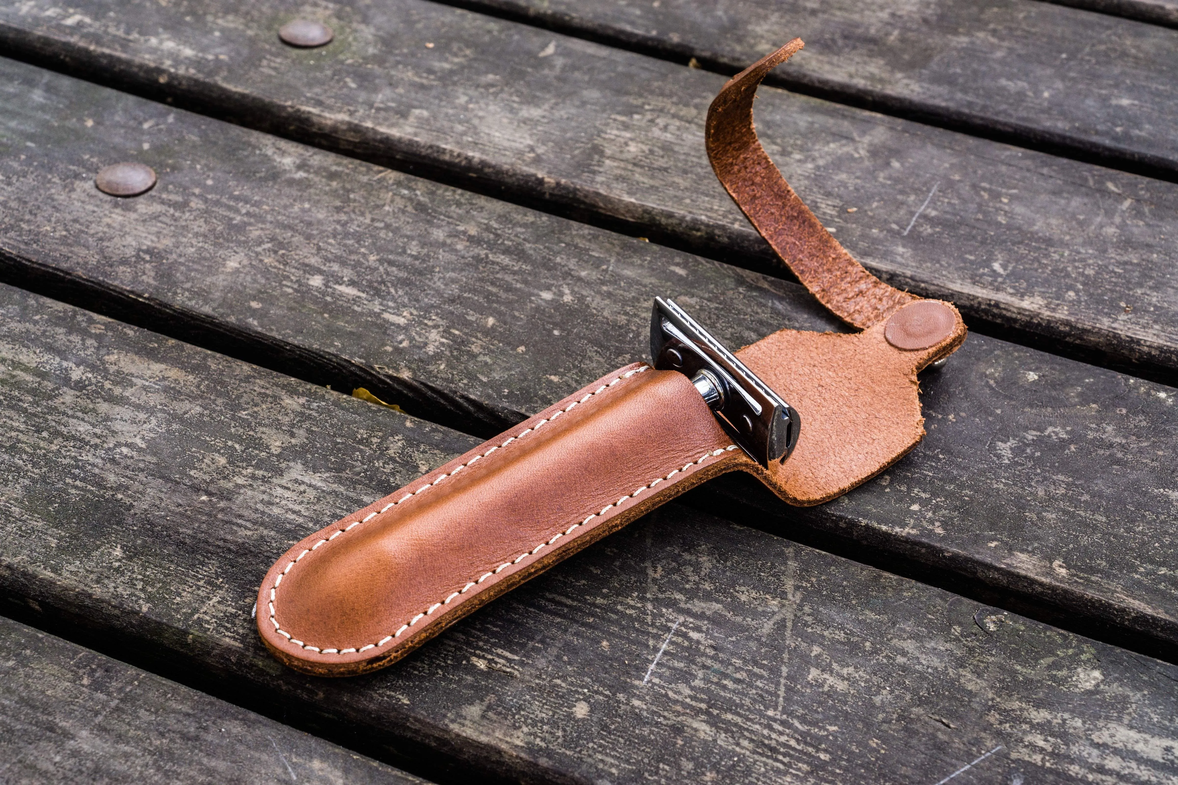 Leather Safety Razor Case - Brown