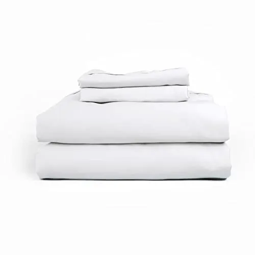 Leesa Sheet Set, 100% Cotton Cooling Sateen with High Thread Count, Twin XL Size, White/ 30-Night Trial