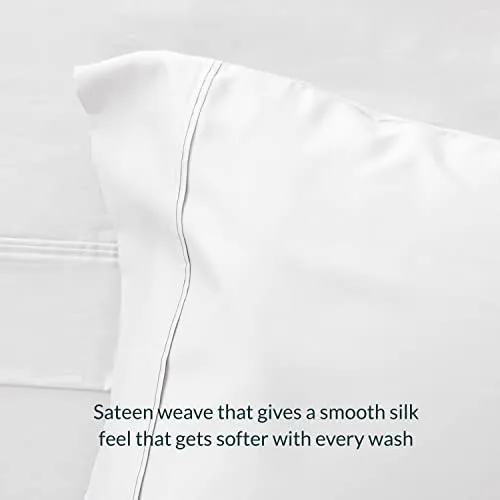 Leesa Sheet Set, 100% Cotton Cooling Sateen with High Thread Count, Twin XL Size, White/ 30-Night Trial