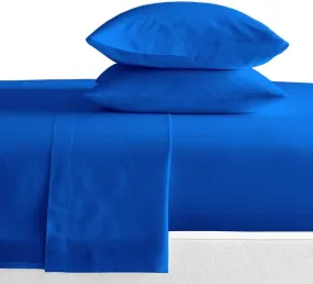 LINEN SHEETS- 100% Cotton Single Size 5 Piece Bedding Set- Soft Luxury 400 TC Bedsheet- 1 Flat Sheet, Fitted Sheet 12" Deep Pocket, 1 Duvet Cover & 2 Pillow Cover-Royal Blue Solid