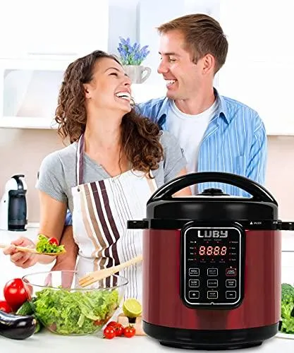 Luby Electric Pressure Cooker 6 Qt,17 Smart Programmable,Slow Cooker Yogurt Maker Rice Cooker Saute Steamer Egg Cooker Sous Vide Warmer,Red (GT606)