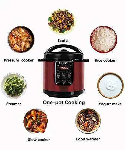 Luby Electric Pressure Cooker 6 Qt,17 Smart Programmable,Slow Cooker Yogurt Maker Rice Cooker Saute Steamer Egg Cooker Sous Vide Warmer,Red (GT606)