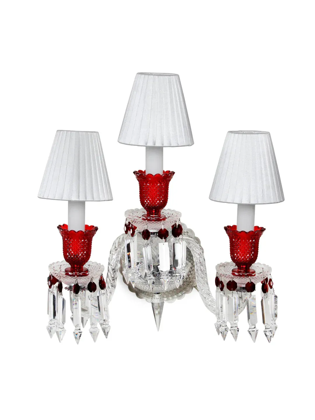 Luxury 3-Arm Candle Light Red Crystal Wall Light