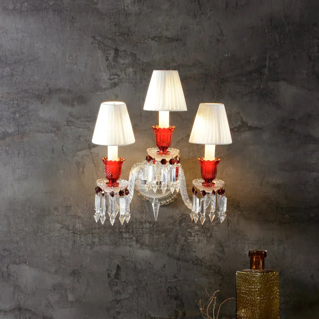 Luxury 3-Arm Candle Light Red Crystal Wall Light