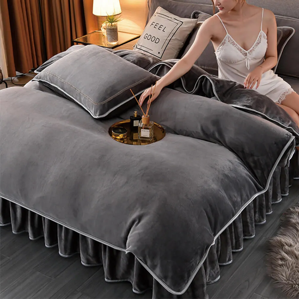 Luxury Extra Thick Warm Solid Color Milk Fleece Bed Sheet Set