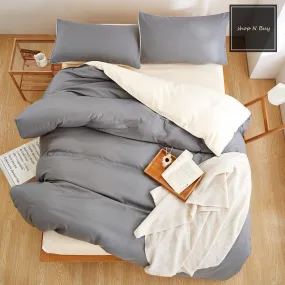 Luxury Reversible Grey And Cream Duvet Set - 6 Pieces