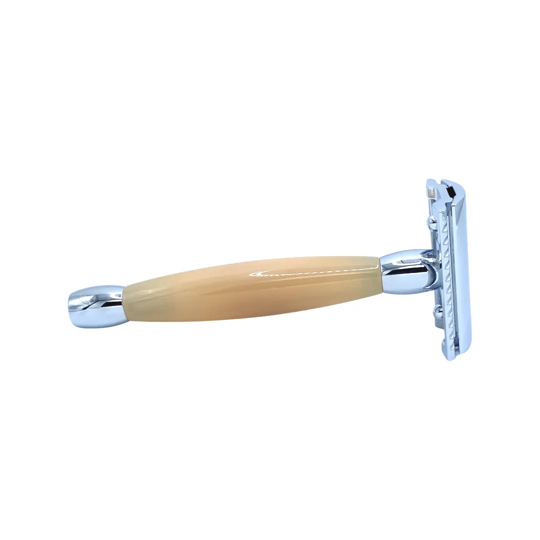 Merkur - 27C Long-Handle Double-Edge Safety Razor - Natural Horn and Bright Chrome Finish