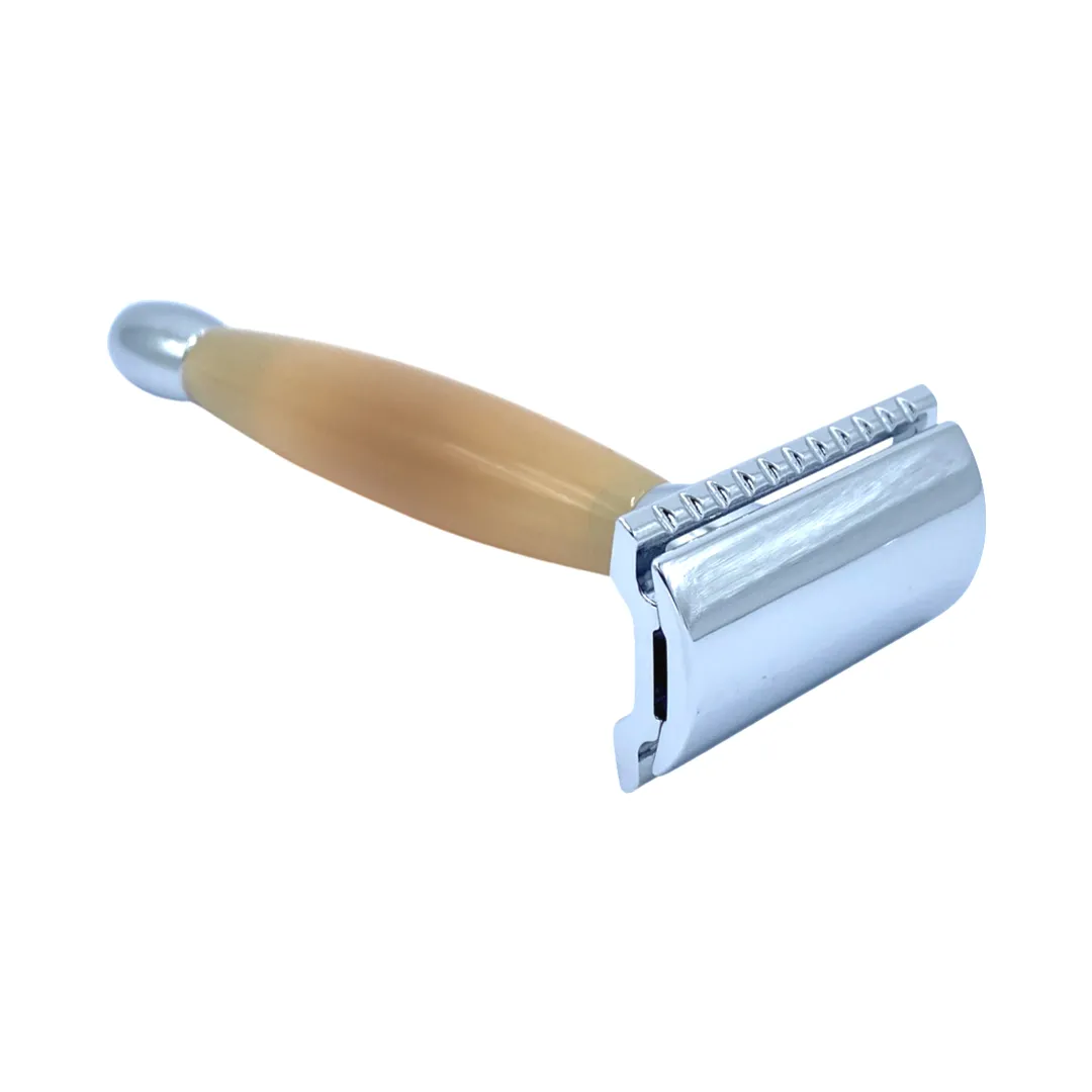 Merkur - 27C Long-Handle Double-Edge Safety Razor - Natural Horn and Bright Chrome Finish