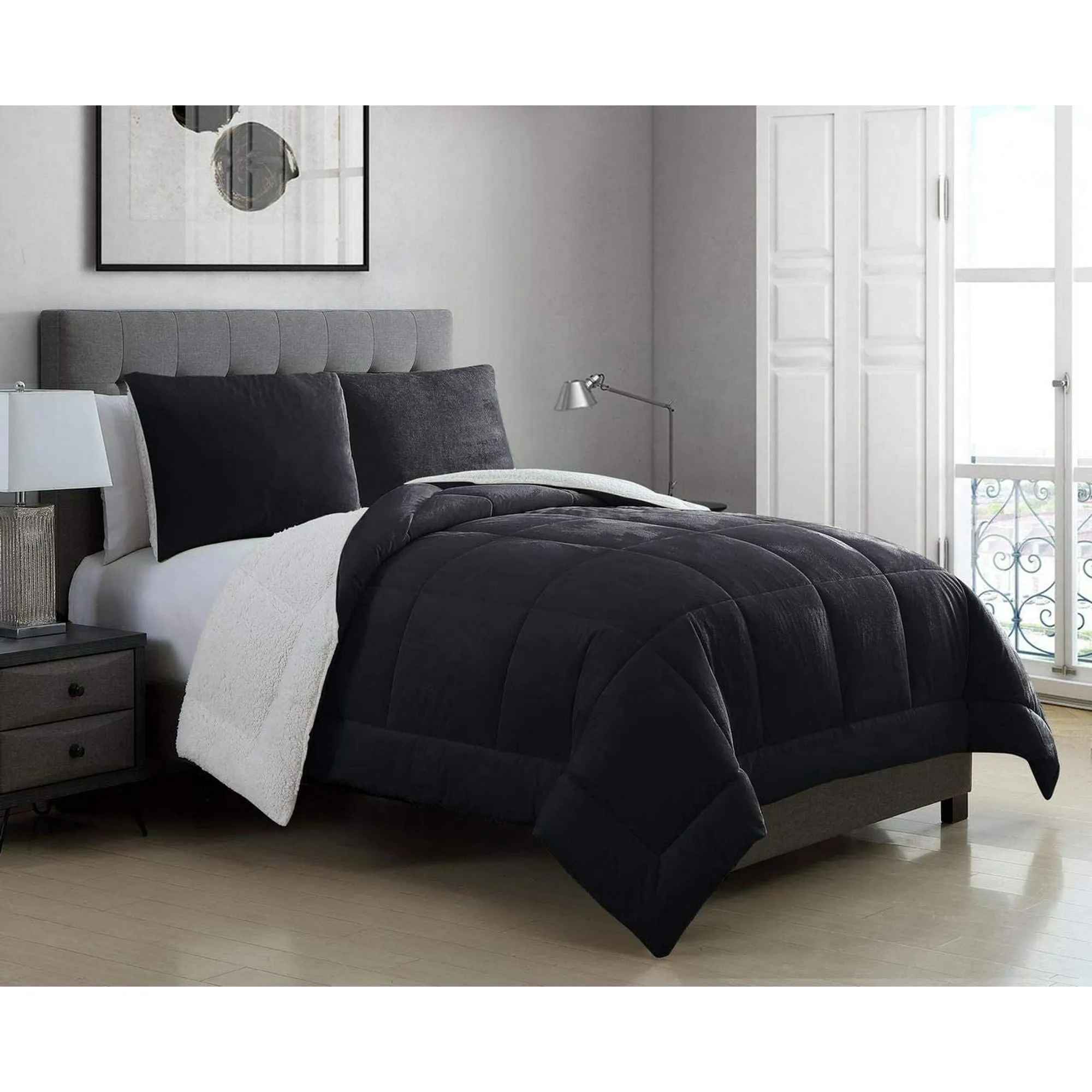 Micromink Sherpa Silky Thick Plush Oversized Reversible Comforter/ Fleece Blacket with Sham Bedding Set