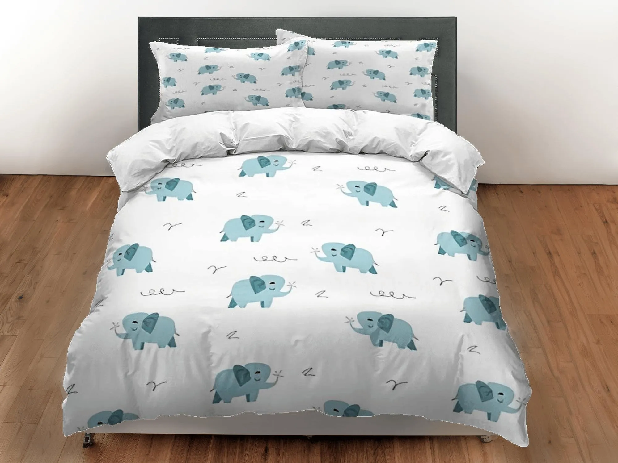 Minimalist elephant bedding cute duvet cover set, kids bedding full, nursery bed decor, elephant baby shower, toddler bedding