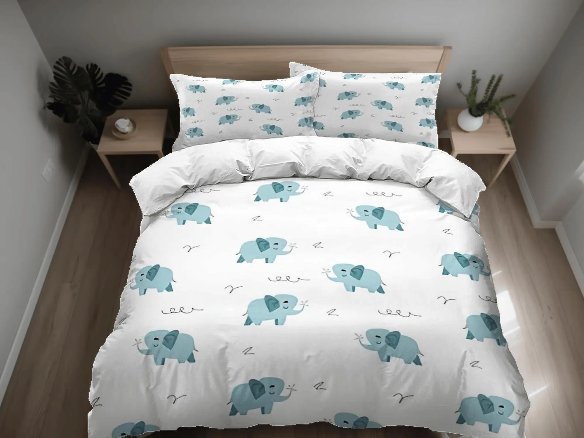 Minimalist elephant bedding cute duvet cover set, kids bedding full, nursery bed decor, elephant baby shower, toddler bedding