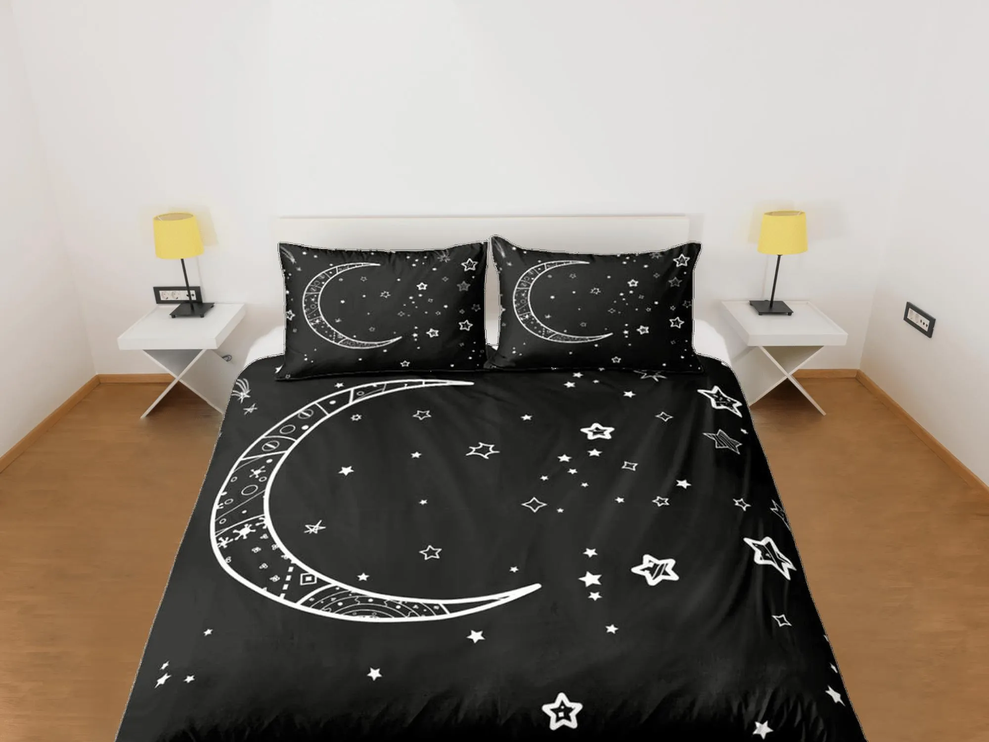 Minimalist Moon Stars Galaxy Duvet Cover Set Bedspread, Dorm Bedding & Pillowcase