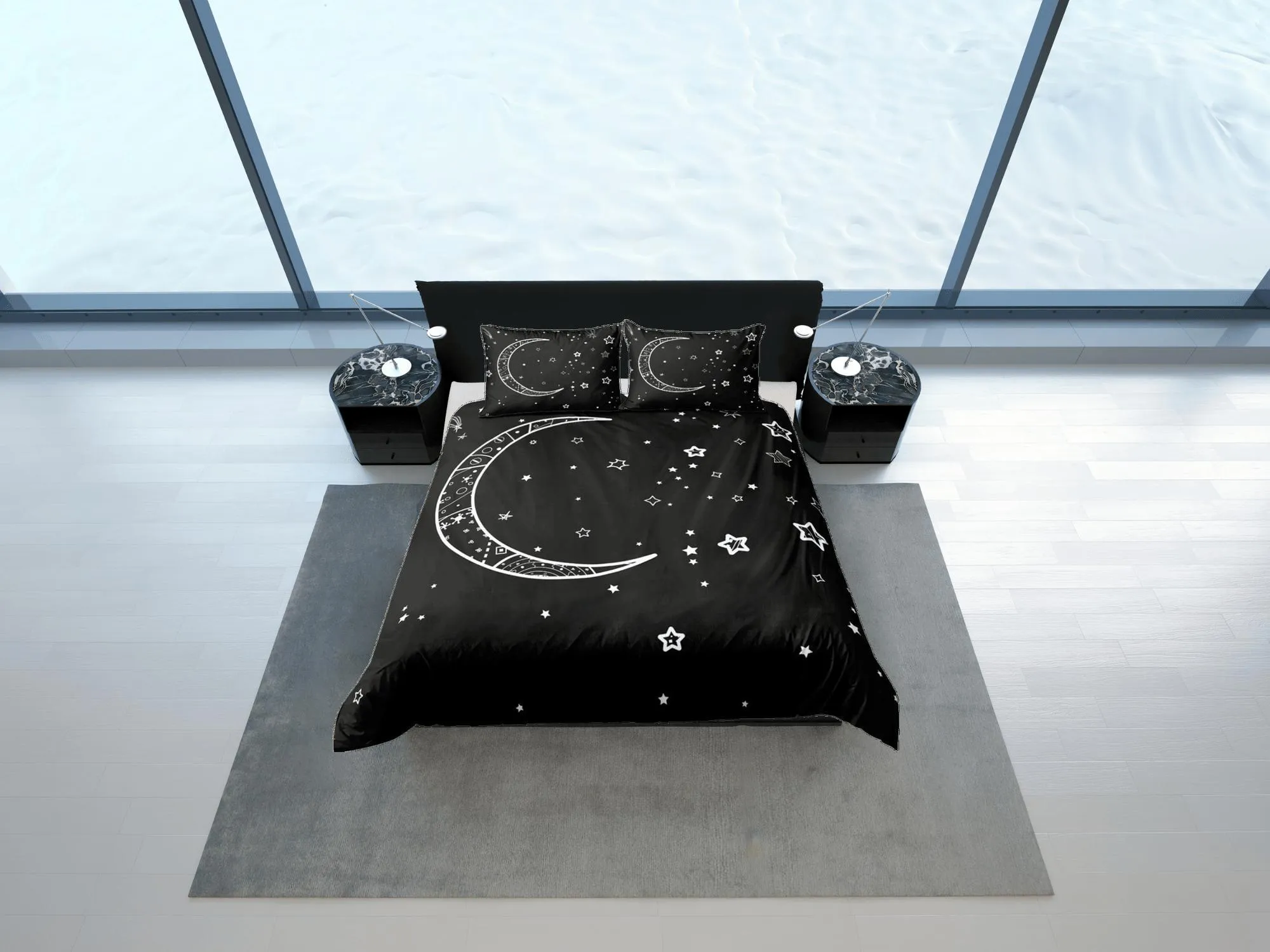 Minimalist Moon Stars Galaxy Duvet Cover Set Bedspread, Dorm Bedding & Pillowcase