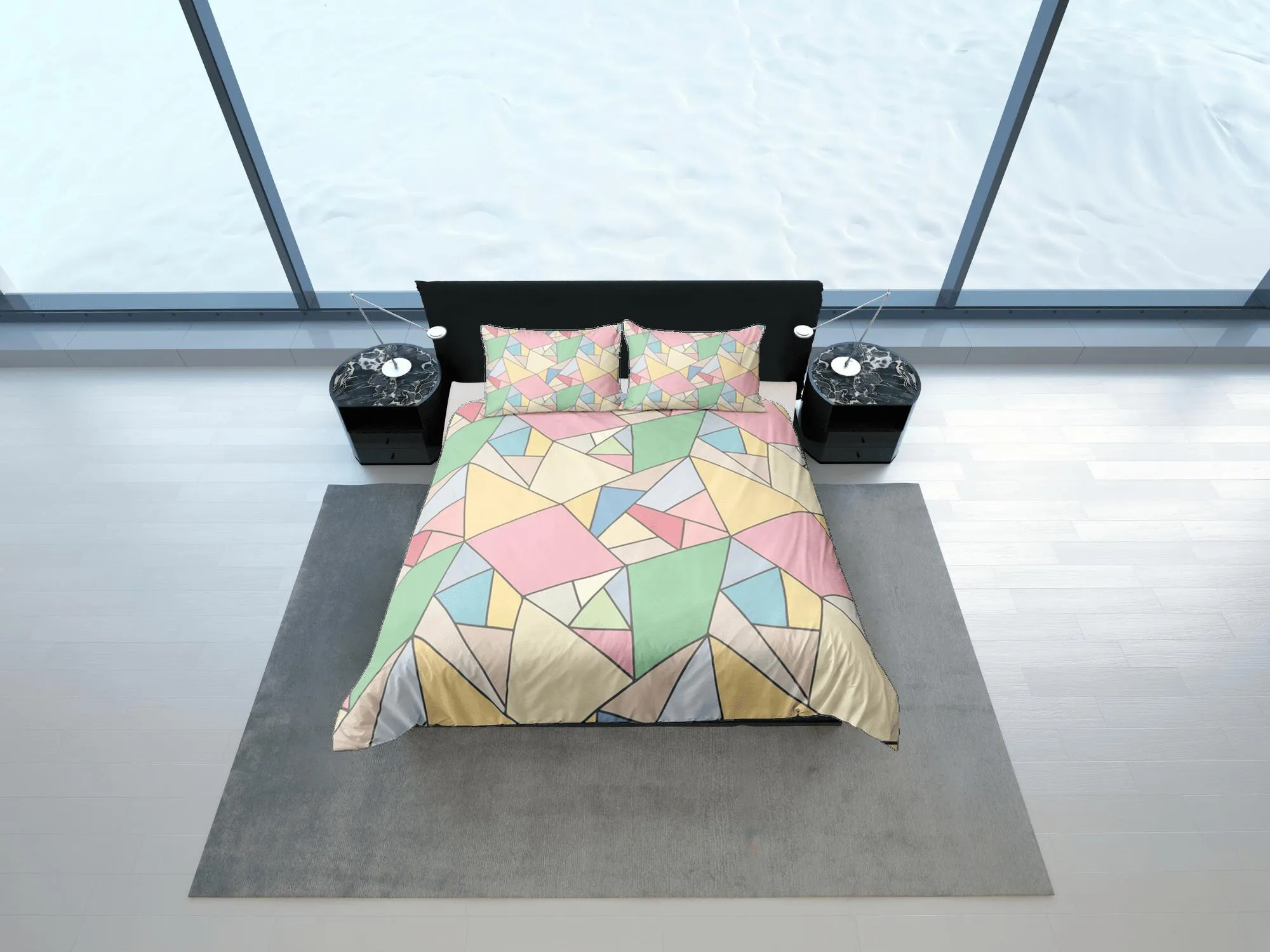 Modern Geometric Rainbow Duvet Cover Colorful Dorm Bedding Set Full Abstract Design King Duvet Cover Queen Duvet Bedspread