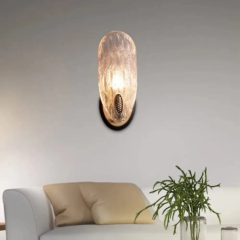 Modern Textured Glass Oval Wall Lamp 1/2-Light Fixture in Black & Gold for Corridor