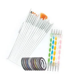 Nail Art Brush, Dotting Tools & Striping Tape - 30 Pieces