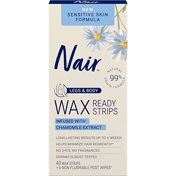 Nair Hair Remover Wax Ready- Strips for Legs & Body, 40 CT