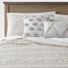 New - 5pc Full/Queen Quinlan Clipped Stripe Dot Comforter Bedding Set Gray - Threshold