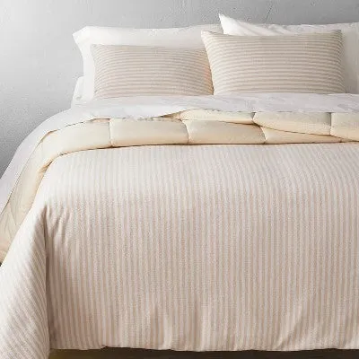 New - Full/Queen Heavyweight Linen Blend Stripe Comforter & Sham Set Natural - Casaluna