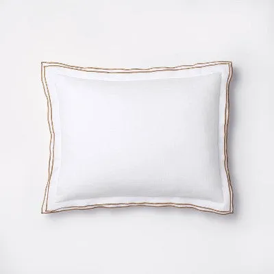 New - King Double Flange Merrow Stitch Duvet Cover & Sham Set White/Camel - Threshold designed with Studio McGee