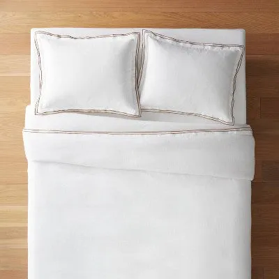 New - King Double Flange Merrow Stitch Duvet Cover & Sham Set White/Camel - Threshold designed with Studio McGee