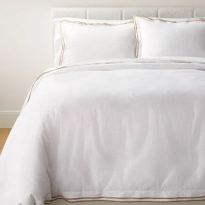 New - King Double Flange Merrow Stitch Duvet Cover & Sham Set White/Camel - Threshold designed with Studio McGee