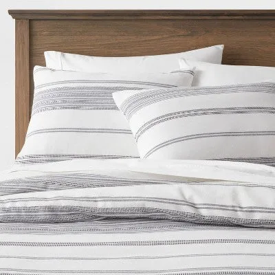 New - Threshold Duvet Cover Set Cotton Striped Lightweight, White/Navy, King