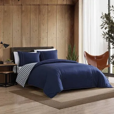 New - Twin Kingston Reversible Duvet Cover Set Navy - Eddie Bauer