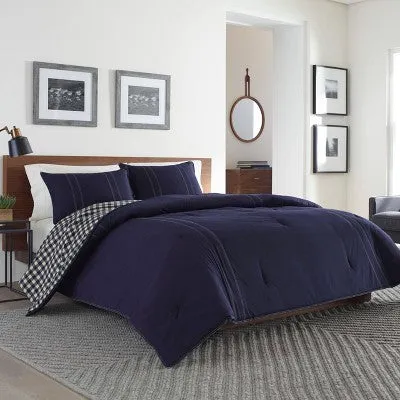 New - Twin Kingston Reversible Duvet Cover Set Navy - Eddie Bauer