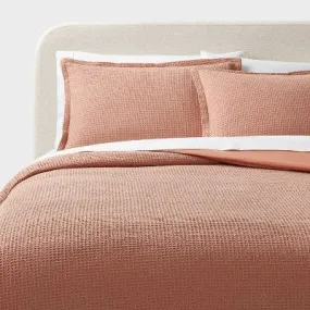 New - Twin/Twin Extra Long Washed Waffle Weave Duvet Cover and Sham Set Light Pink - Threshold