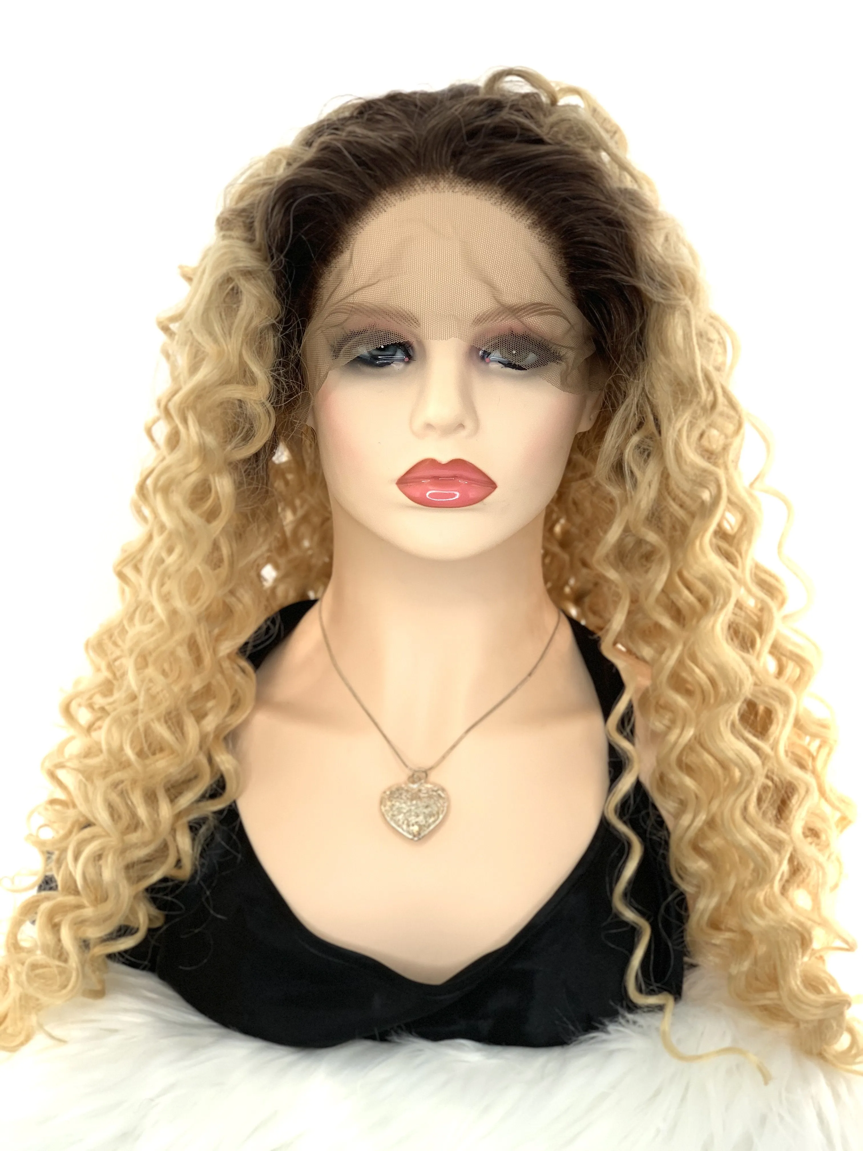 Ombré blonde deep wave lace front wig