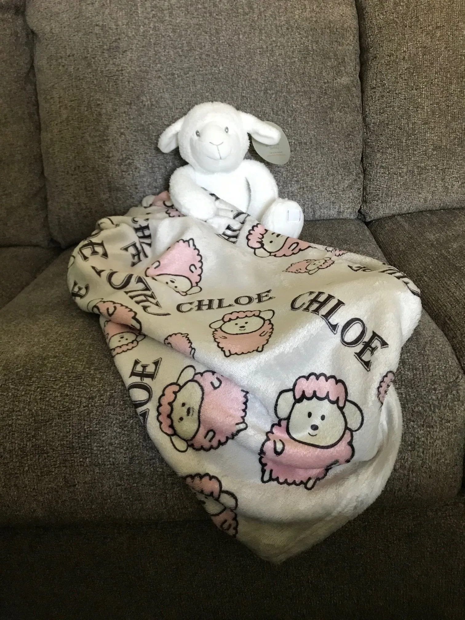 Personalized Baby Blanket and Stuffed Lamb - Ideal Gift Set