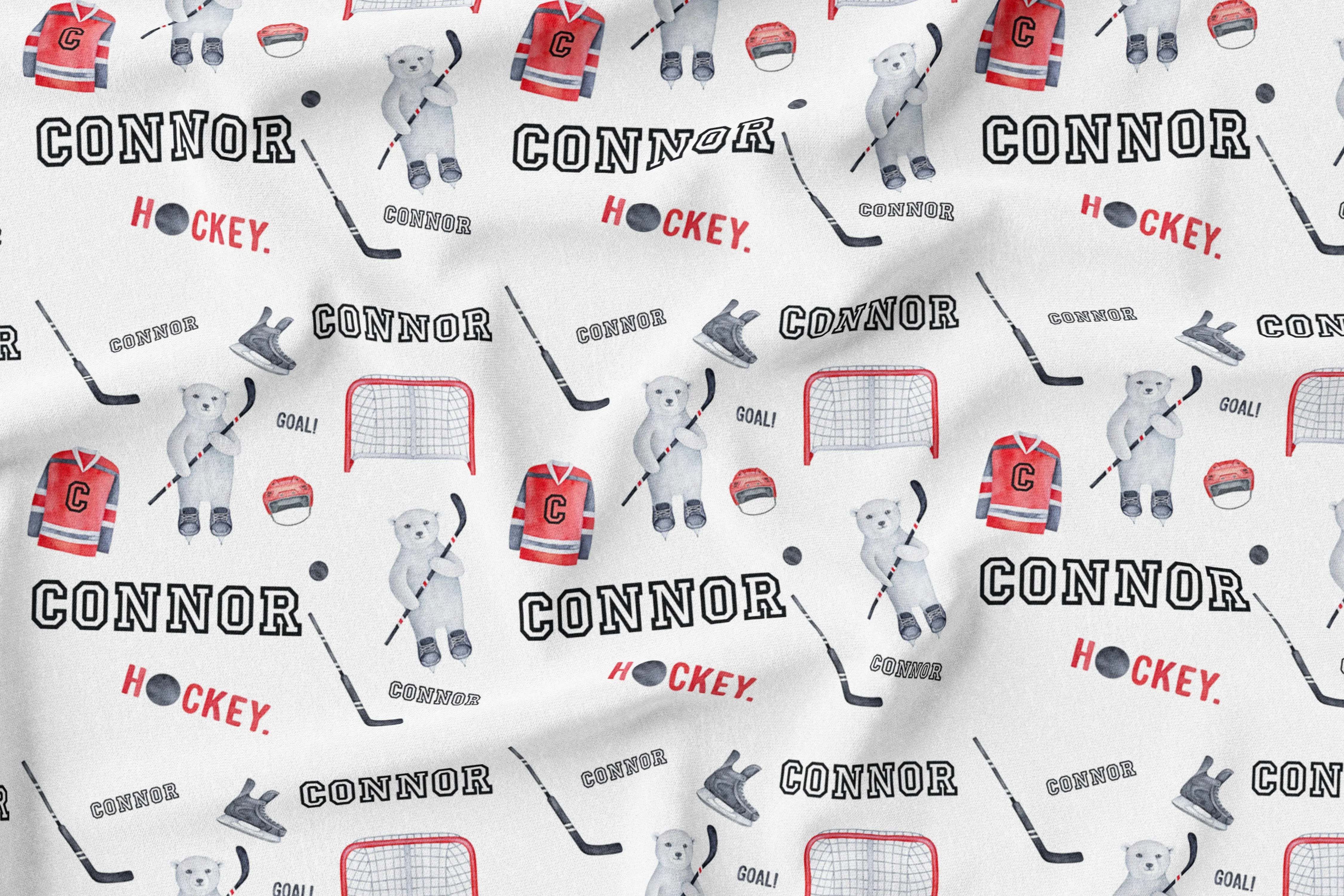 Personalized Name Lovey Blanket -  HOCKEY BEARS RED