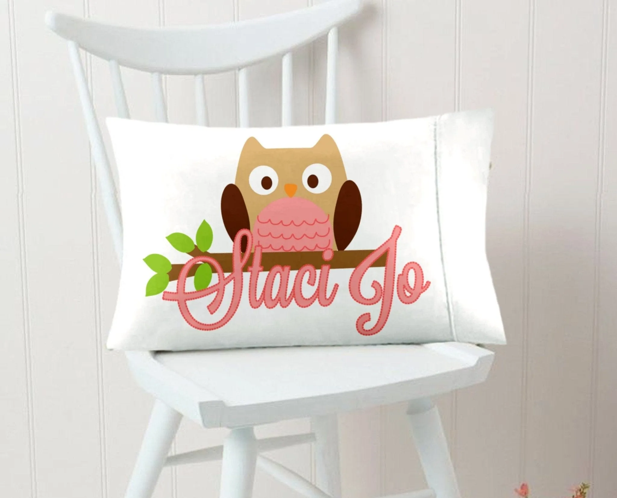 Personalized Owl Pillowcase Pink for Girls Kids Pillow Case Toddler Cute Pink Owl Baby Gifts for Girls Travel Pillow 13x18 or 20x26