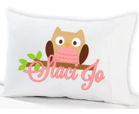 Personalized Owl Pillowcase Pink for Girls Kids Pillow Case Toddler Cute Pink Owl Baby Gifts for Girls Travel Pillow 13x18 or 20x26