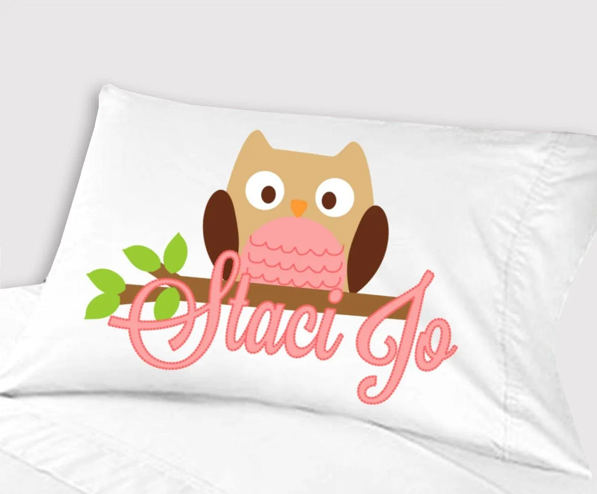 Personalized Owl Pillowcase Pink for Girls Kids Pillow Case Toddler Cute Pink Owl Baby Gifts for Girls Travel Pillow 13x18 or 20x26